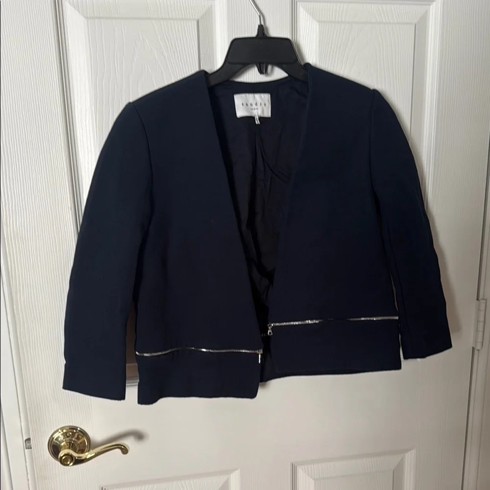 Sandro Blue and Silver Blazer Structured Formal Jacket crop size 40 - Picture 1 of 4